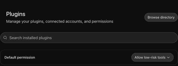 Adding the server in ChatGPT: the Plugins settings page, the Add custom MCP server menu item, and the dialog filled in with the server URL.